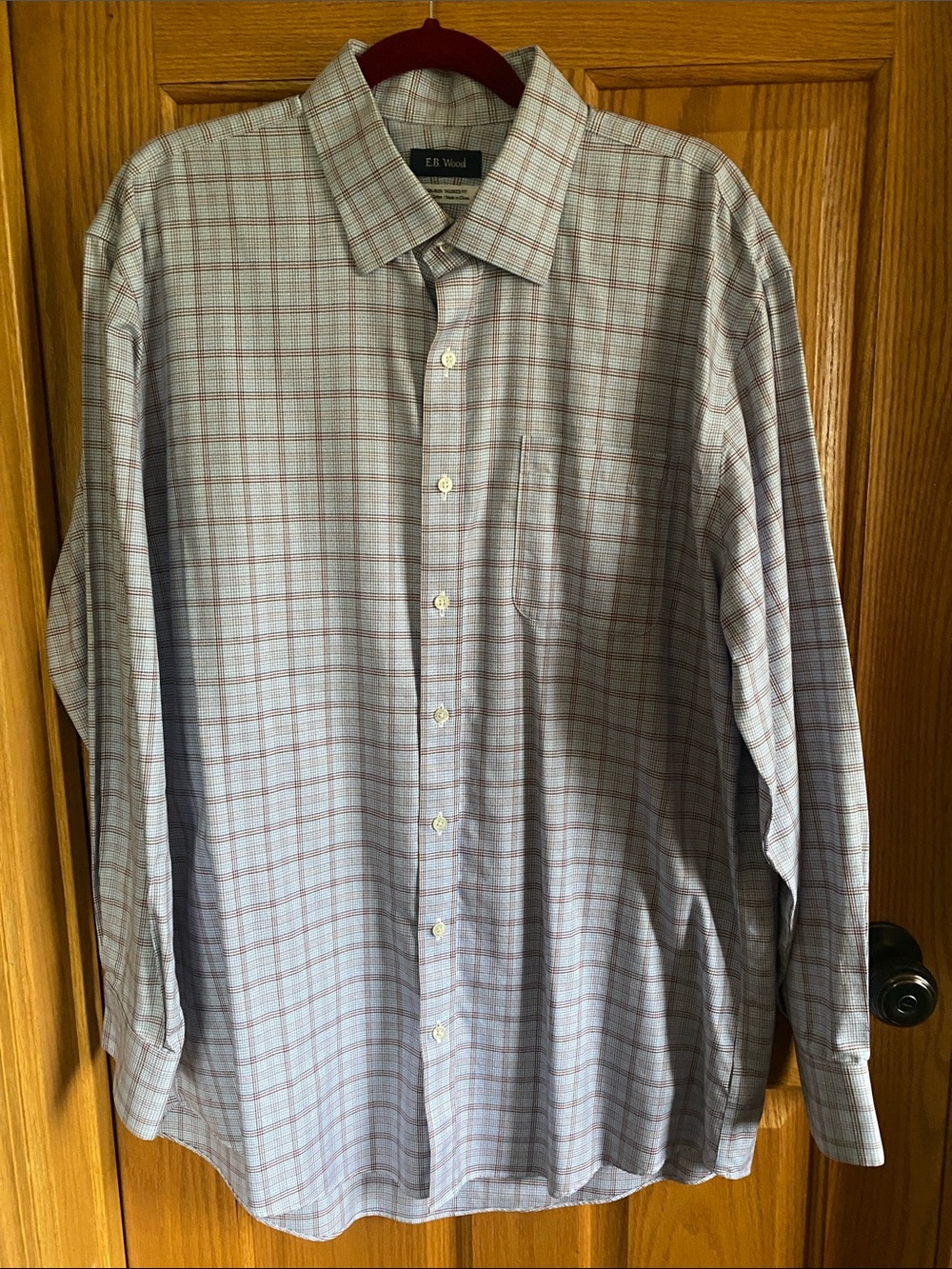 Men's Long-Sleeve Check Dress Shirt in Light blue and Red